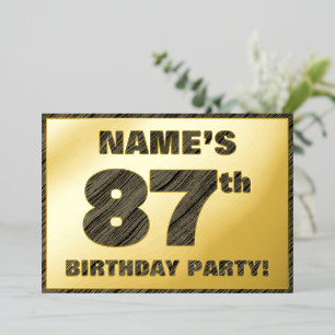 Invitation En Aluminium Fête d'anniversaire 87 ans — Texte à grain de bois