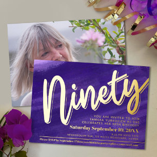 Invitation En Aluminium Fête d'anniversaire 90 ans violet bleu or