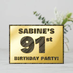 Invitation En Aluminium Fête d'anniversaire 91 ans — Texte à grain de bois