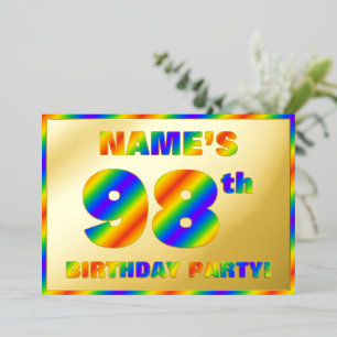 Invitation En Aluminium Fête d'anniversaire 98 ans — « 98 » spectre arc-en