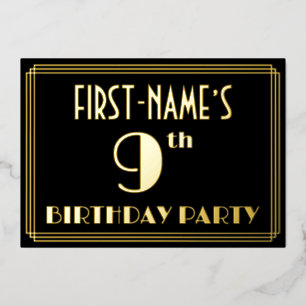 Invitation En Aluminium Fête d'anniversaire 9 ans : aspect Art déco “9”, a