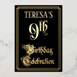 Invitation En Aluminium Fête d'anniversaire 9 ans — Écriture élégante et n