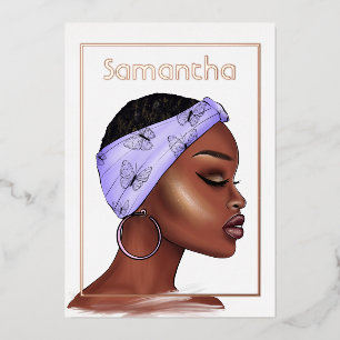 Invitation En Aluminium Fête d'anniversaire Afro aux tons Rose Gold et Vio