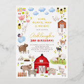 Invitation En Aluminium Fête d'anniversaire Animaux de la ferme brillants (Recto)