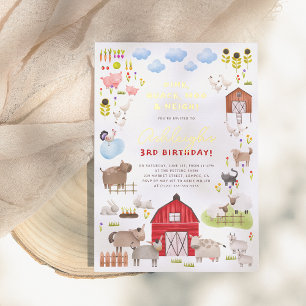 Invitation En Aluminium Fête d'anniversaire Animaux de la ferme brillants 