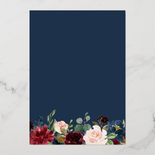 Invitation En Aluminium Fête d'anniversaire | Burgundy Navy Floral Real Go (Verso)