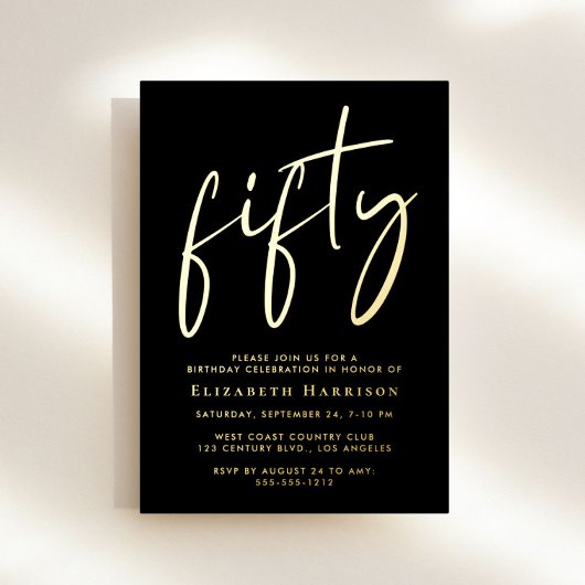 Invitation En Aluminium Fête d'anniversaire Chic Script 50 ans