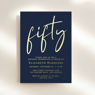Invitation En Aluminium Fête d'anniversaire Chic Script 50 ans