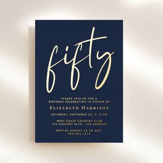 Invitation En Aluminium Fête d'anniversaire Chic Script 50 ans