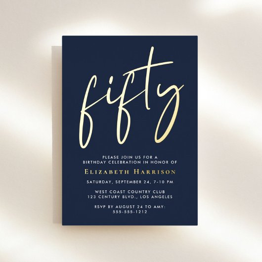 Invitation En Aluminium Fête d'anniversaire Chic Script 50 ans