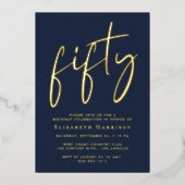 Invitation En Aluminium Fête d'anniversaire Chic Script 50 ans (Recto)