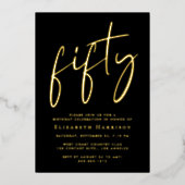 Invitation En Aluminium Fête d'anniversaire Chic Script 50 ans (Recto)