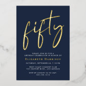 Invitation En Aluminium Fête d'anniversaire Chic Script 50 ans (Recto)