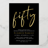 Invitation En Aluminium Fête d'anniversaire Chic Script 50 ans (Recto)