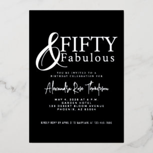 Invitation En Aluminium Fête d'anniversaire cinquante ans Feuille d'Argent
