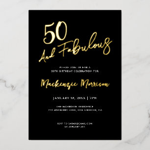 Invitation En Aluminium Fête d'anniversaire cinquantième noire et fabuleus