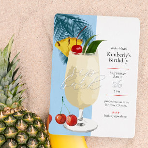Invitation En Aluminium Fête d'anniversaire Cocktail Tropical Blue Pina Co