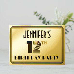 Invitation En Aluminium Fête d'anniversaire de 12 ans — Style Art Déco “12