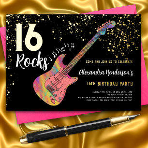 Invitation En Aluminium Fête d'anniversaire de 16 ans Rock and Roll