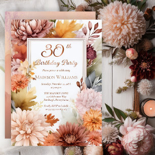 Invitation En Aluminium Fête d'anniversaire de 30 ans aux chrysanthèmes et