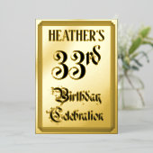 Invitation En Aluminium Fête d'anniversaire de 33 ans — Écriture élégante (Debout devant)