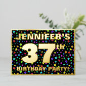 Invitation En Aluminium Fête d'anniversaire de 37 ans — motif d'étoiles am (Debout devant)
