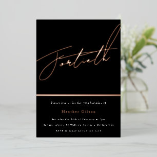 Invitation En Aluminium Fête d'anniversaire de 40 ans écriture Rose Gold