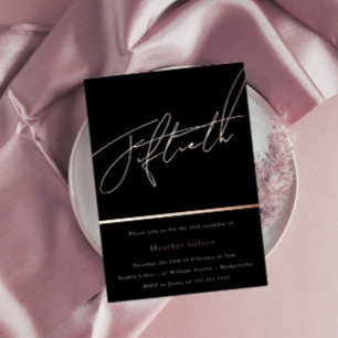 Invitation En Aluminium Fête d'anniversaire de 50 ans écriture Rose Gold