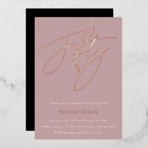 Invitation En Aluminium Fête d'anniversaire de 50 ans Mauve Dusty Pink Ros