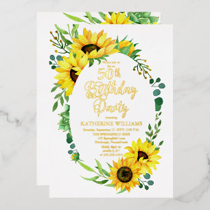 Invitation En Aluminium Fête d'anniversaire de 50 ans Tournesol Composit