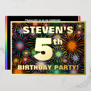 Invitation En Aluminium Fête d'anniversaire de 5 ans — Feu d'artifice colo