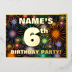 Invitation En Aluminium Fête d'anniversaire de 6 ans — Feu d'artifice colo