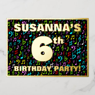 Invitation En Aluminium Fête d'anniversaire de 6 ans — Symboles de musique