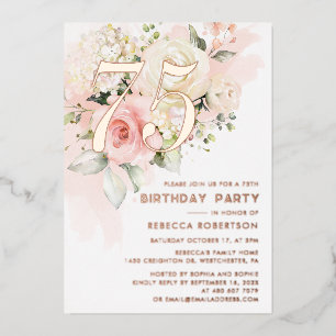 Invitation En Aluminium Fête d'anniversaire de 75 ans à l'aquarelle floral