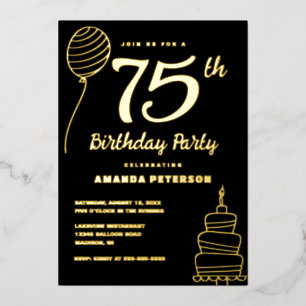 Invitation En Aluminium Fête d'anniversaire de 75 ans Black Gold Or vérita