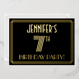 Invitation En Aluminium Fête d'anniversaire de 7 ans — Style Art Déco “7”