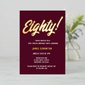 Invitation En Aluminium Fête d'anniversaire de 80 ans au script doré vinta (Debout devant)