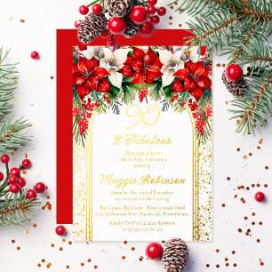Invitation En Aluminium Fête d'anniversaire de 90 ans Elegant Poinsettias