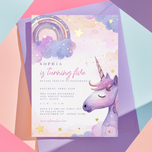 Invitation En Aluminium Fête d'anniversaire de filles licorne magique en f