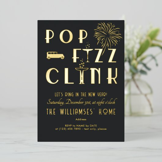 Invitation En Aluminium Fête d'anniversaire de Gatsby Pop Fizz Clink Art D (Debout devant)