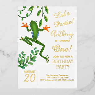 Invitation En Aluminium Fête d'anniversaire de Grenouille 1 qui tourne un