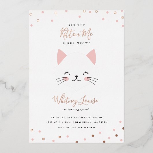 Invitation En Aluminium Fête d'anniversaire de Kitten (Recto)