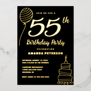Invitation En Aluminium Fête d'anniversaire de luxe noir 55 ans en véritab
