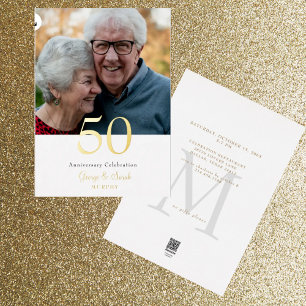 Invitation En Aluminium Fête d'anniversaire de mariage avec photo et feuil
