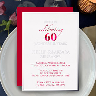 Invitation En Aluminium Fête d'anniversaire de mariage de 60 ans Élégante