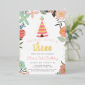 Invitation En Aluminium Fête d'anniversaire de Young, Wild & Three (Debout devant)