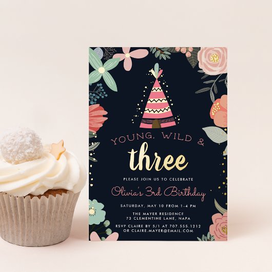 Invitation En Aluminium Fête d'anniversaire de Young, Wild & Three