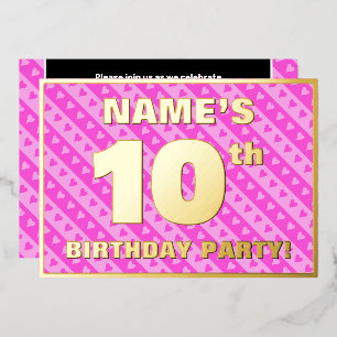 Invitation En Aluminium Fête d'anniversaire des 10 ans — Cœurs roses et ra