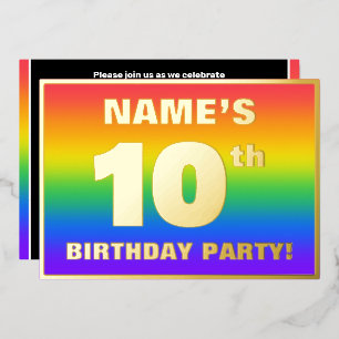 Invitation En Aluminium Fête d'anniversaire des 10 ans : motif arc-en-ciel