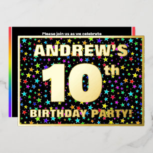 Invitation En Aluminium Fête d'anniversaire des 10 ans — Motif d'étoiles c